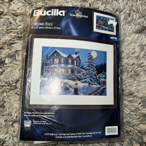 Bucilla Christmas House Needlepoint Kit 60748 Victorian Snow Night 1997 Vintage - Picture 1 of 5